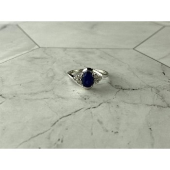 925 Sterling Silver Blue & White Sapphire Ring Size 6.5
