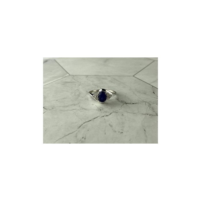 925 Sterling Silver Blue & White Sapphire Ring Size 6.5
