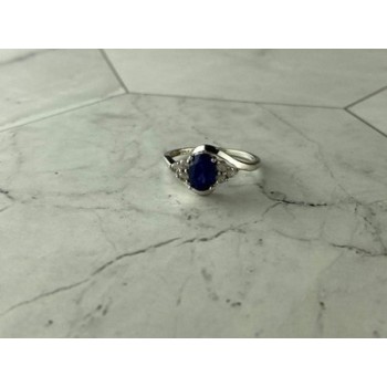 925 Sterling Silver Blue & White Sapphire Ring Size 6.5
