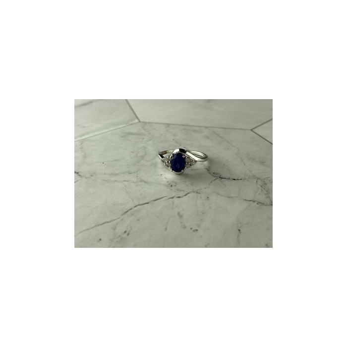 925 Sterling Silver Blue & White Sapphire Ring Size 6.5