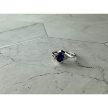 925 Sterling Silver Blue & White Sapphire Ring Size 6.5