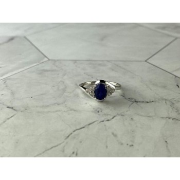 925 Sterling Silver Blue & White Sapphire Ring Size 6.5