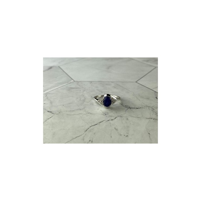 925 Sterling Silver Blue & White Sapphire Ring Size 6.5