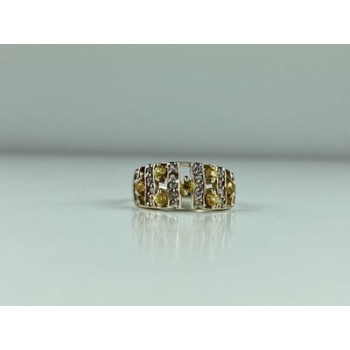 925 Sterling Silver Citrine & Quartz Ring Size 8.5