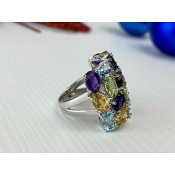 925 Sterling Silver Multi Gemstones Ring Size 6.5