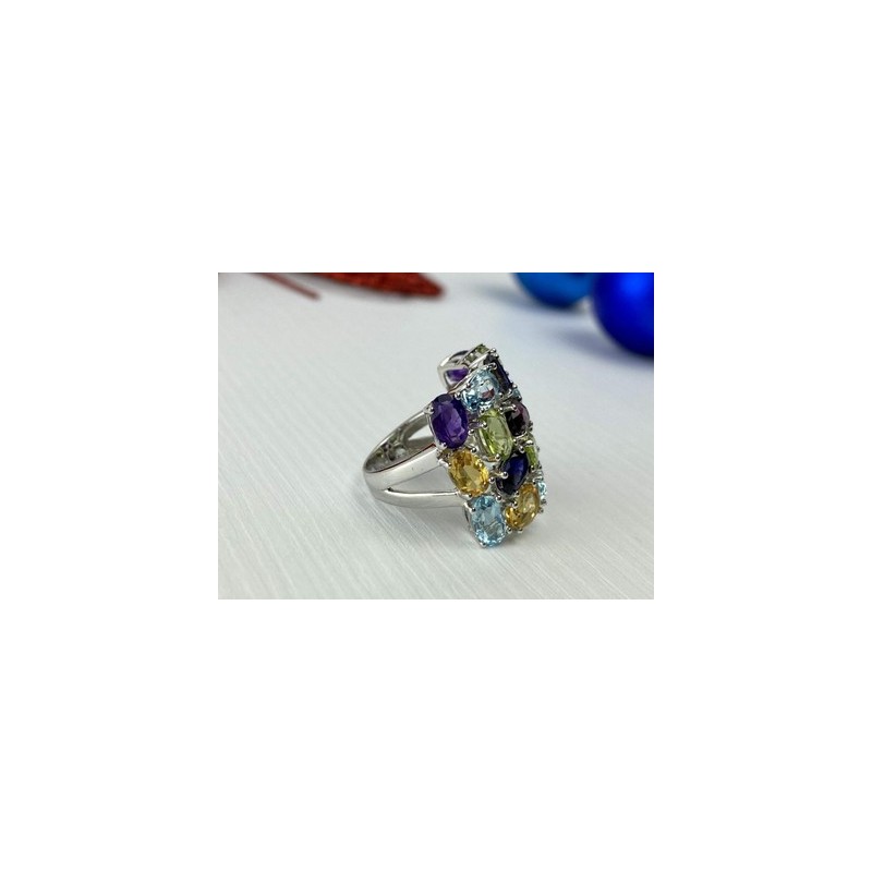 925 Sterling Silver Multi Gemstones Ring Size 6.5