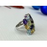 925 Sterling Silver Multi Gemstones Ring Size 6.5