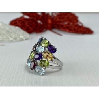 925 Sterling Silver Multi Gemstones Ring Size 6.5