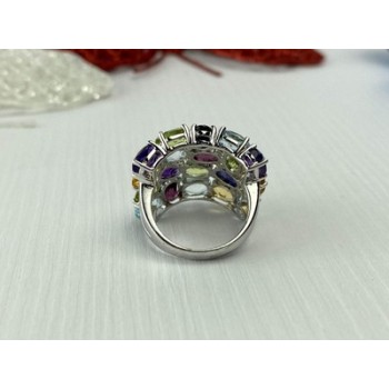 925 Sterling Silver Multi Gemstones Ring Size 6.5