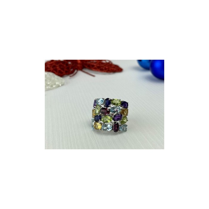 925 Sterling Silver Multi Gemstones Ring Size 6.5