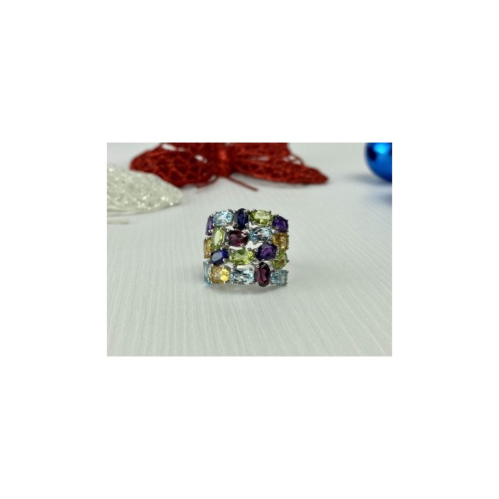 925 Sterling Silver Multi Gemstones Ring Size 6.5
