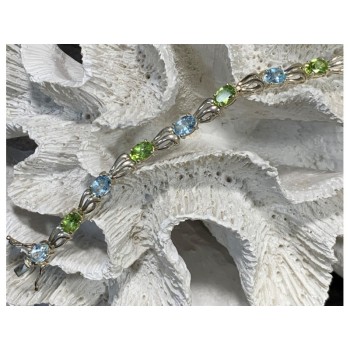 925 STERLING SILVER TOPAZ & PERIDOT BRACELET SIZE 7.5 IN