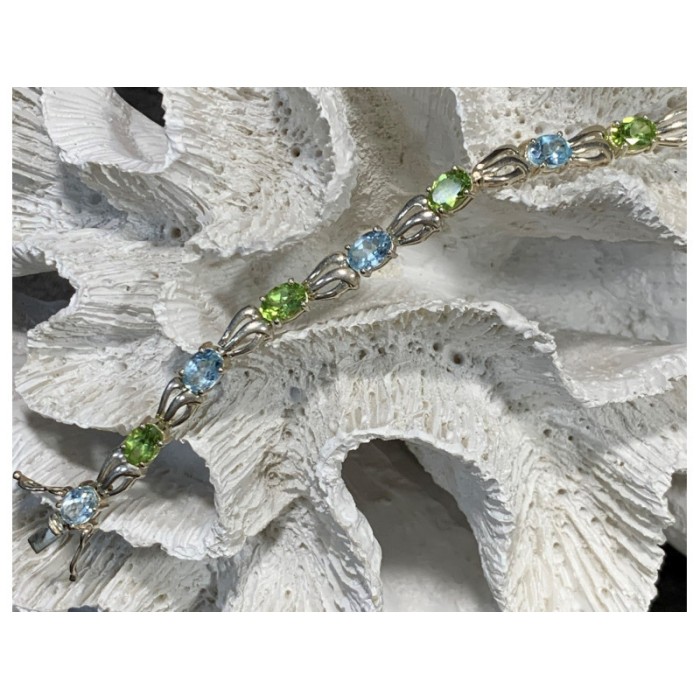 925 STERLING SILVER TOPAZ & PERIDOT BRACELET SIZE 7.5 IN
