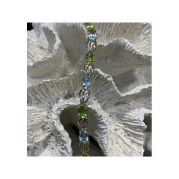 925 STERLING SILVER TOPAZ & PERIDOT BRACELET SIZE 7.5 IN