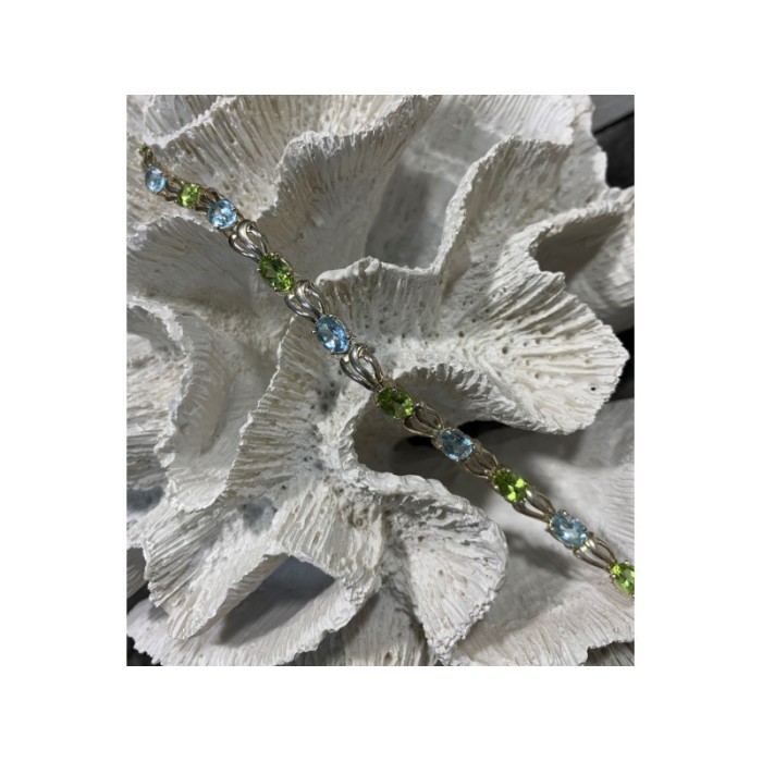 925 STERLING SILVER TOPAZ & PERIDOT BRACELET SIZE 7.5 IN