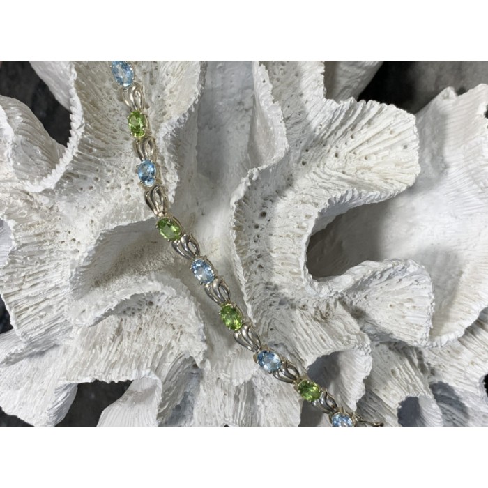 925 STERLING SILVER TOPAZ & PERIDOT BRACELET SIZE 7.5 IN
