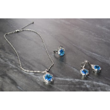 925 STERLING SILVER BLUE CZ ( IMITATION TOPAZ ) SET