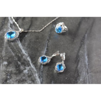 925 STERLING SILVER BLUE CZ ( IMITATION TOPAZ ) SET