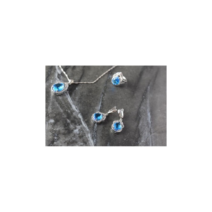 925 STERLING SILVER BLUE CZ ( IMITATION TOPAZ ) SET