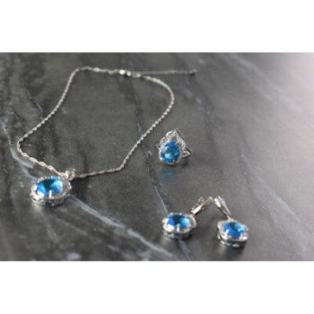 925 STERLING SILVER BLUE CZ ( IMITATION TOPAZ ) SET