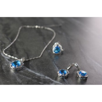 925 STERLING SILVER BLUE CZ ( IMITATION TOPAZ ) SET