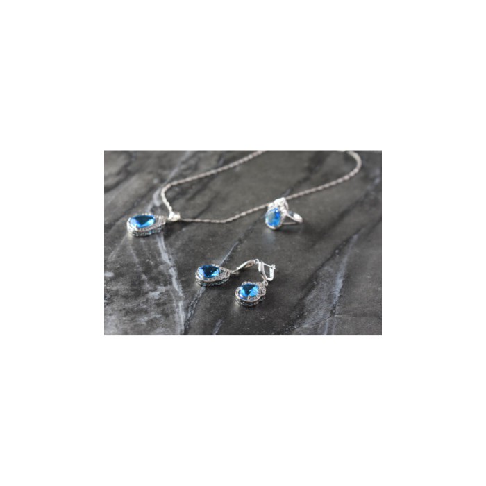 925 STERLING SILVER BLUE CZ ( IMITATION TOPAZ ) SET