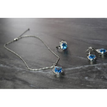 925 STERLING SILVER BLUE CZ ( IMITATION TOPAZ ) SET