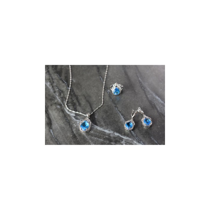 925 STERLING SILVER BLUE CZ ( IMITATION TOPAZ ) SET