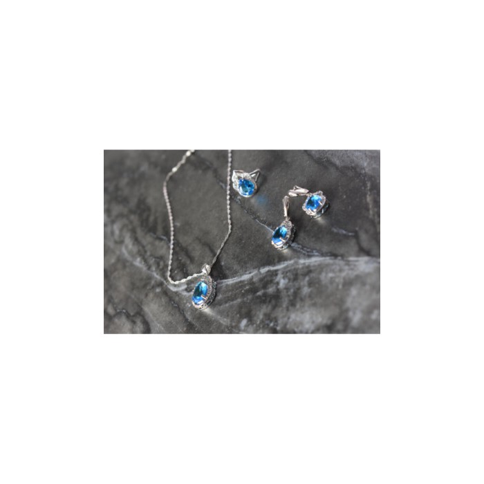 925 STERLING SILVER BLUE CZ ( IMITATION TOPAZ ) SET
