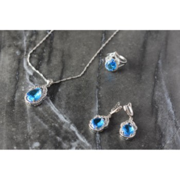925 STERLING SILVER BLUE CZ ( IMITATION TOPAZ ) SET