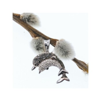 925 Sterling Silver Spinel Dolphins Pendant
