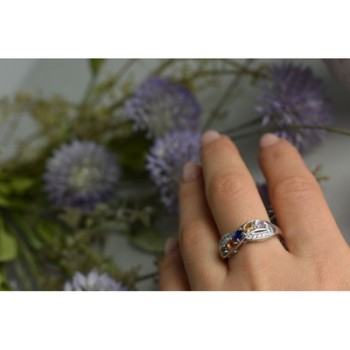 925 Sterling Silver Multi Gemstones Ring Size 9.5