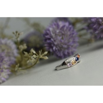 925 Sterling Silver Multi Gemstones Ring Size 9.5