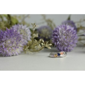 925 Sterling Silver Multi Gemstones Ring Size 9.5