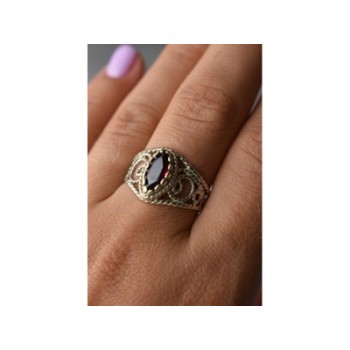 925 Sterling Silver Almandine Openwork Ring Size 10.25