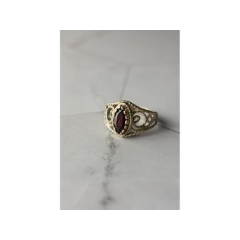 925 Sterling Silver Almandine Openwork Ring Size 10.25