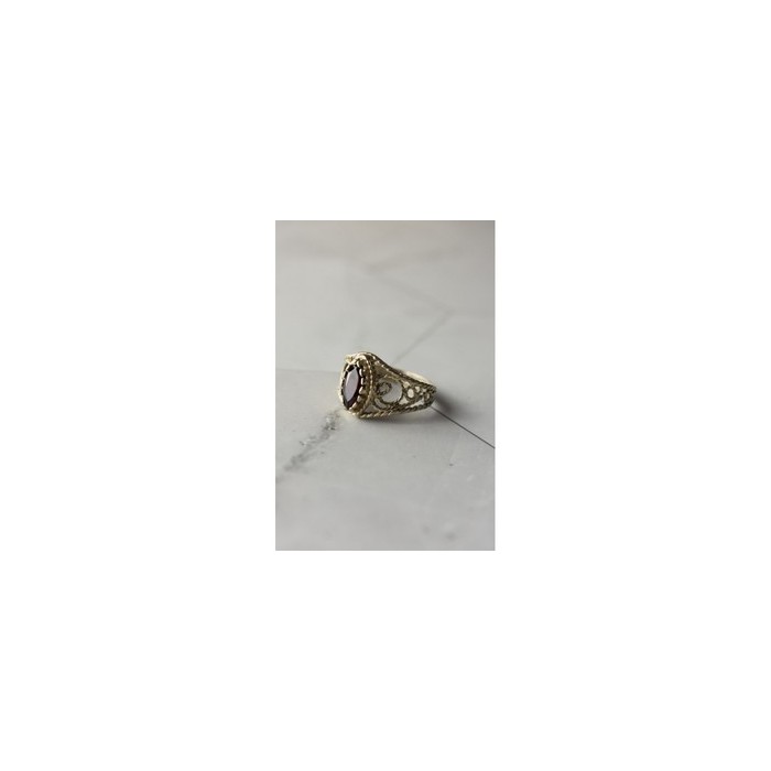 925 Sterling Silver Almandine Openwork Ring Size 10.25