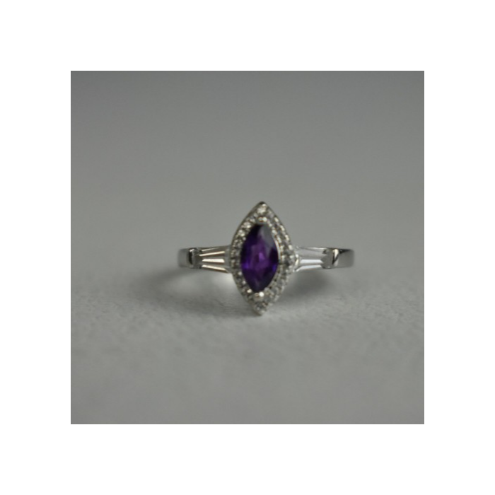 925 Sterling Silver Amethyst & Colorless Spinel Ring Size 8
