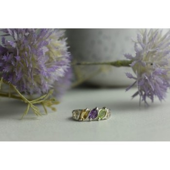 925 Sterling Silver Tsavorite, Tourmaline & Heliodor Ring Size 5.5