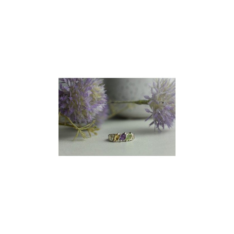 925 Sterling Silver Tsavorite, Tourmaline & Heliodor Ring Size 5.5