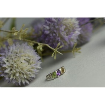 925 Sterling Silver Tsavorite, Tourmaline & Heliodor Ring Size 5.5