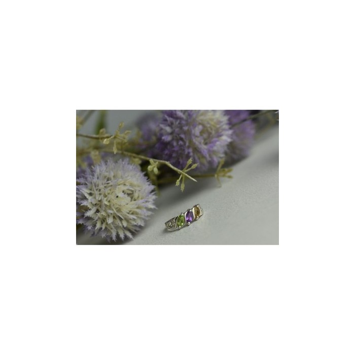 925 Sterling Silver Tsavorite, Tourmaline & Heliodor Ring Size 5.5