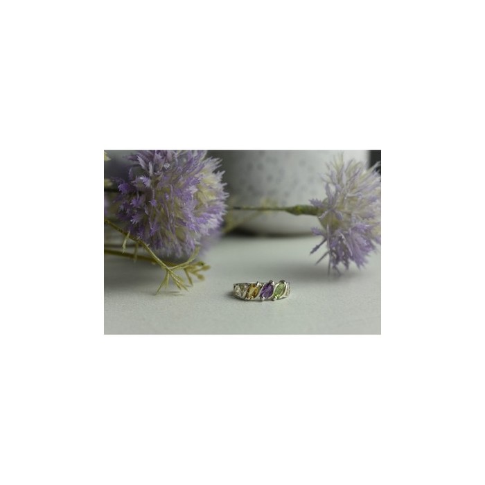 925 Sterling Silver Tsavorite, Tourmaline & Heliodor Ring Size 5.5