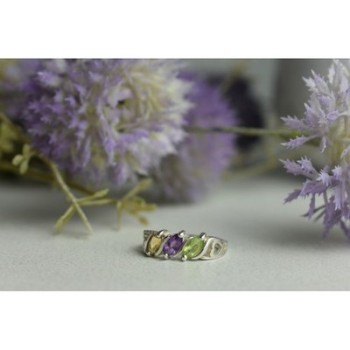 925 Sterling Silver Tsavorite, Tourmaline & Heliodor Ring Size 5.5