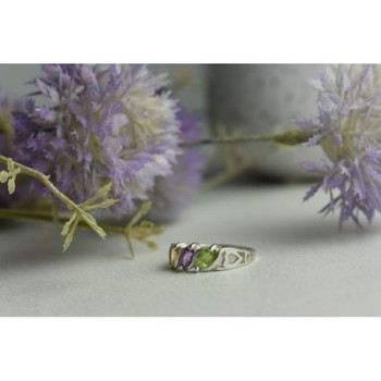 925 Sterling Silver Tsavorite, Tourmaline & Heliodor Ring Size 5.5