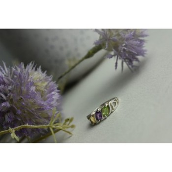 925 Sterling Silver Tsavorite, Tourmaline & Heliodor Ring Size 5.5