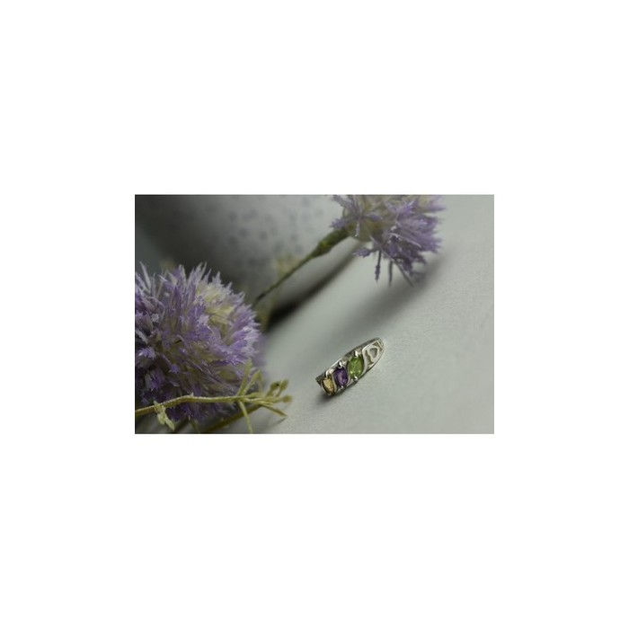 925 Sterling Silver Tsavorite, Tourmaline & Heliodor Ring Size 5.5