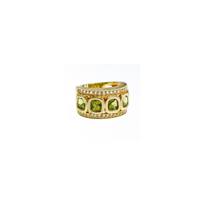 925 Sterling Silver Gold Plated Peridot & CZ Ring Size 7