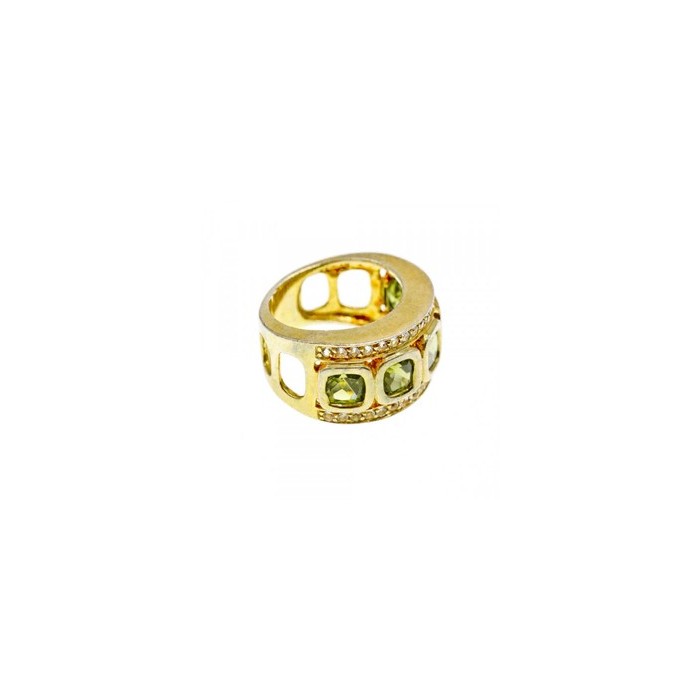925 Sterling Silver Gold Plated Peridot & CZ Ring Size 7