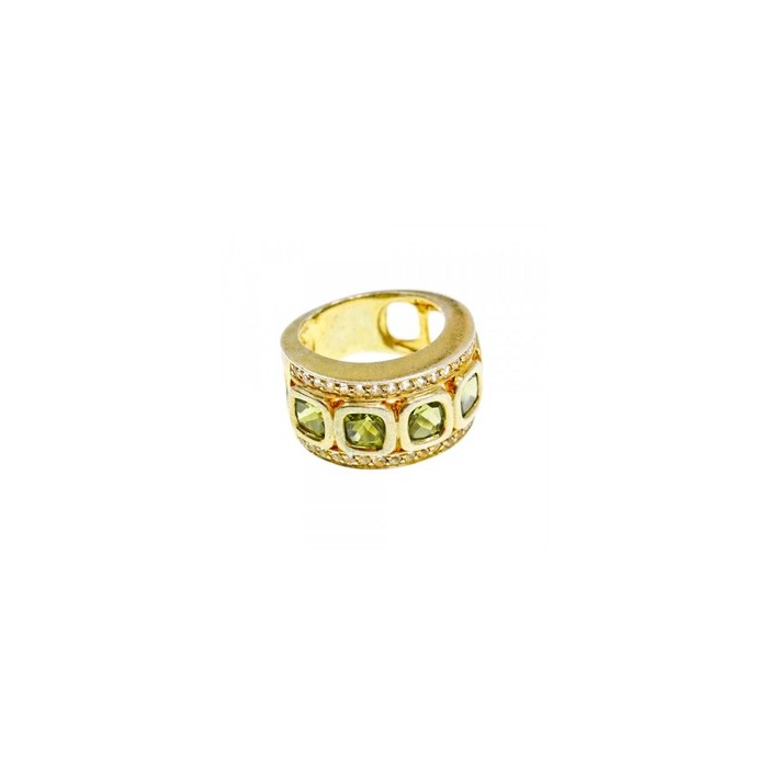 925 Sterling Silver Gold Plated Peridot & CZ Ring Size 7